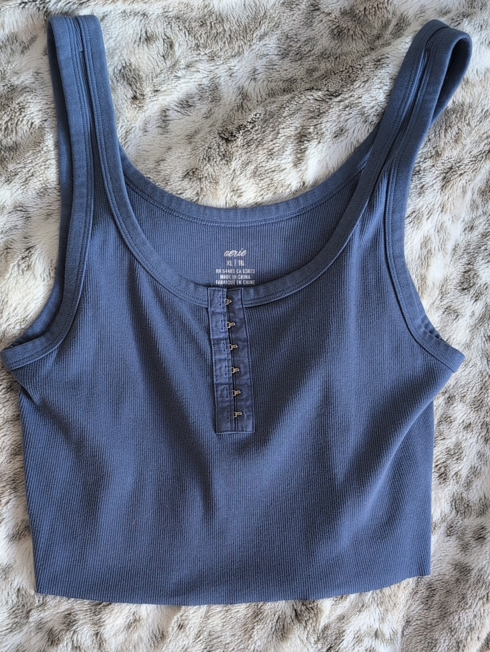 aerie Slate Blue Ribbed Hook-and-Eye Crop Tank